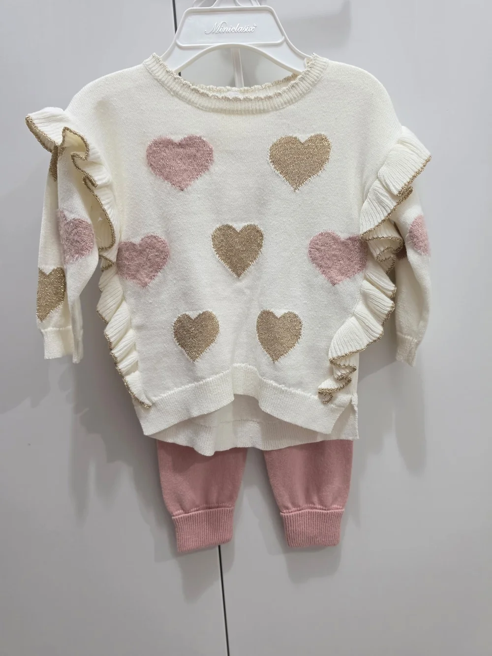Cozy Heart Knit Kids Matching Set - Cream & Blush